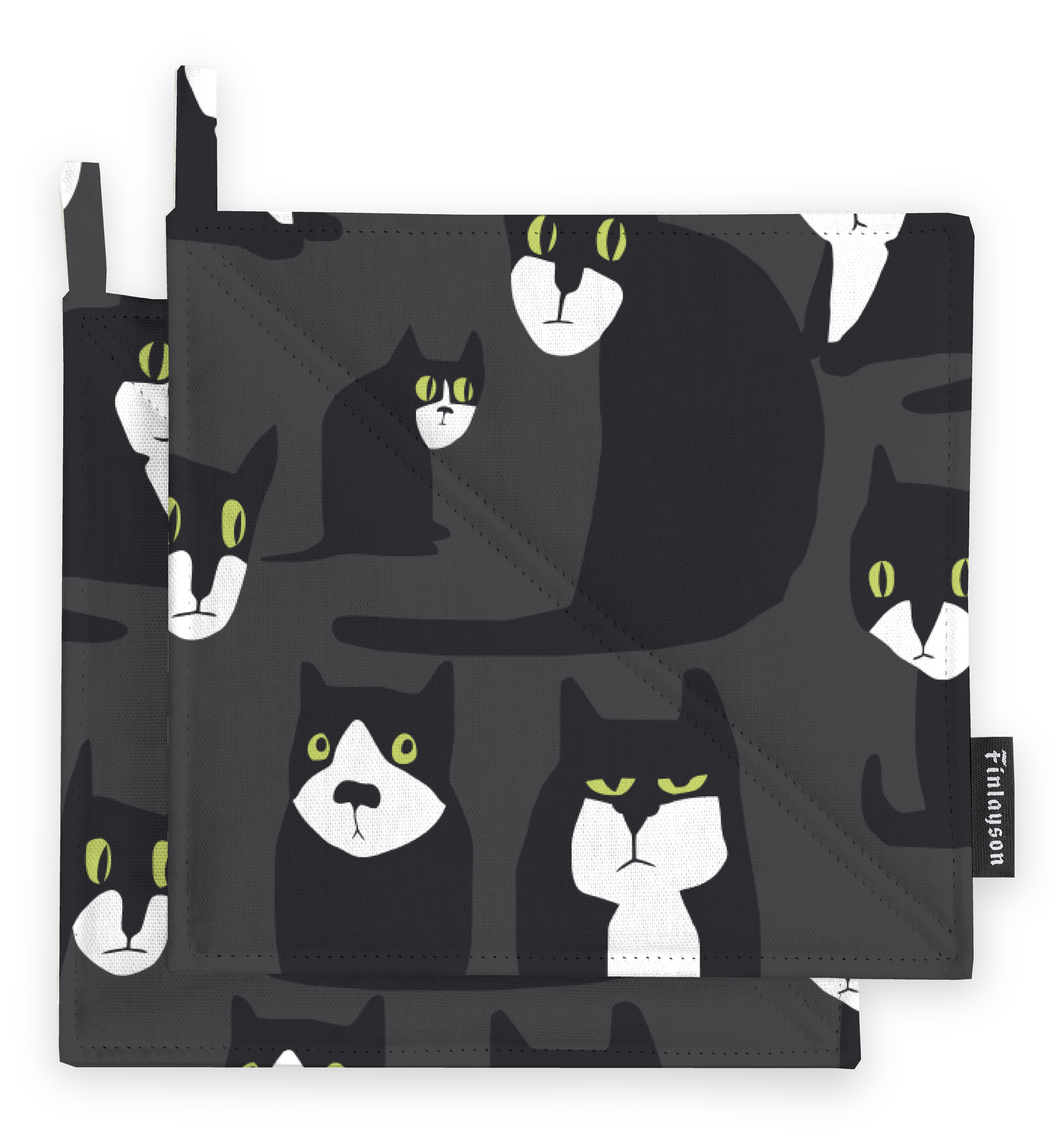 80017-5481-01-05; Finlayson Spot the Dog potholder 2 pcs Dark Grey / Black / Lime / 22x22 cm 