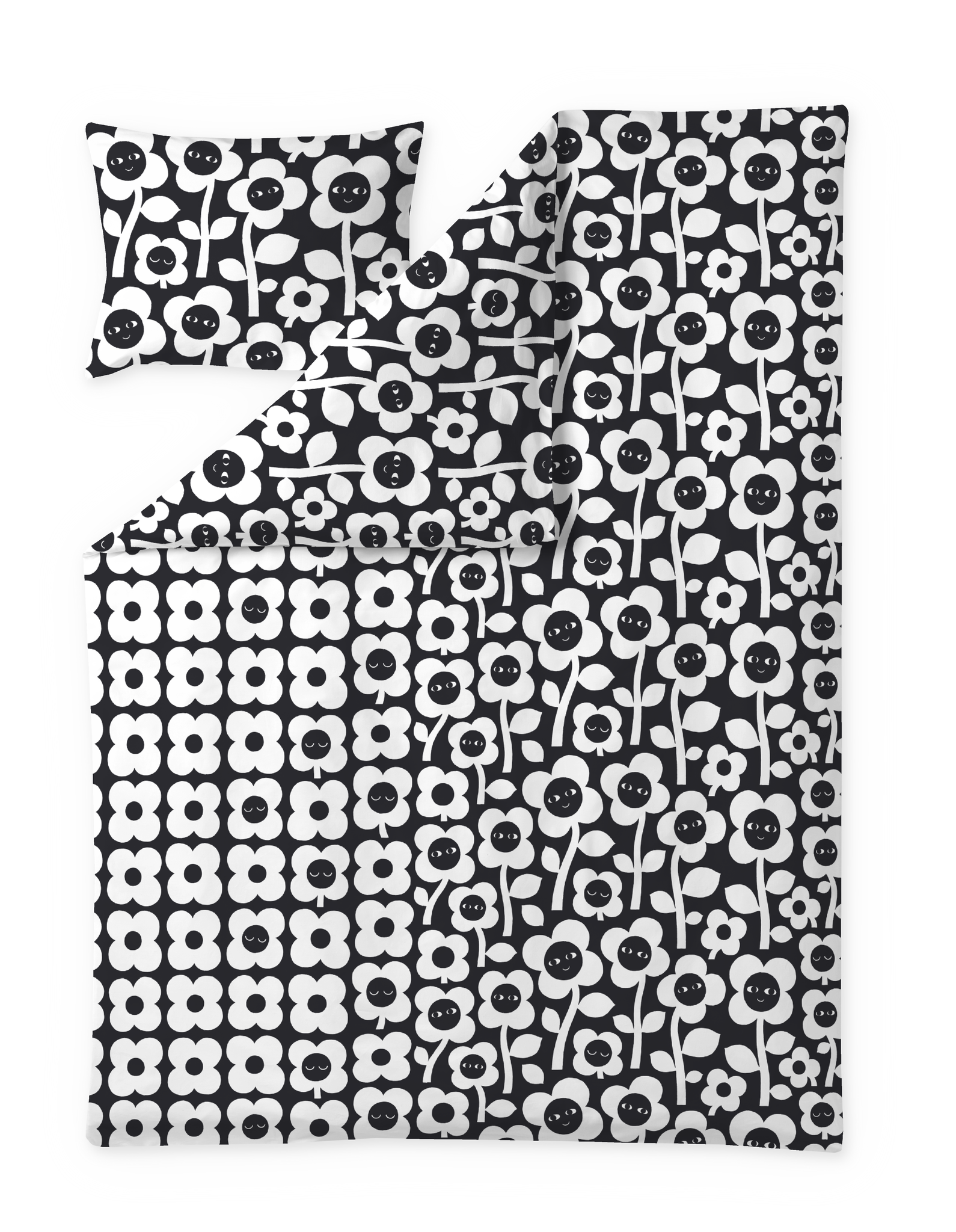60652-5492-01-06; Finlayson Kukkariemu Duvet Cover set Black / White / 150x210 + 50x60 cm 