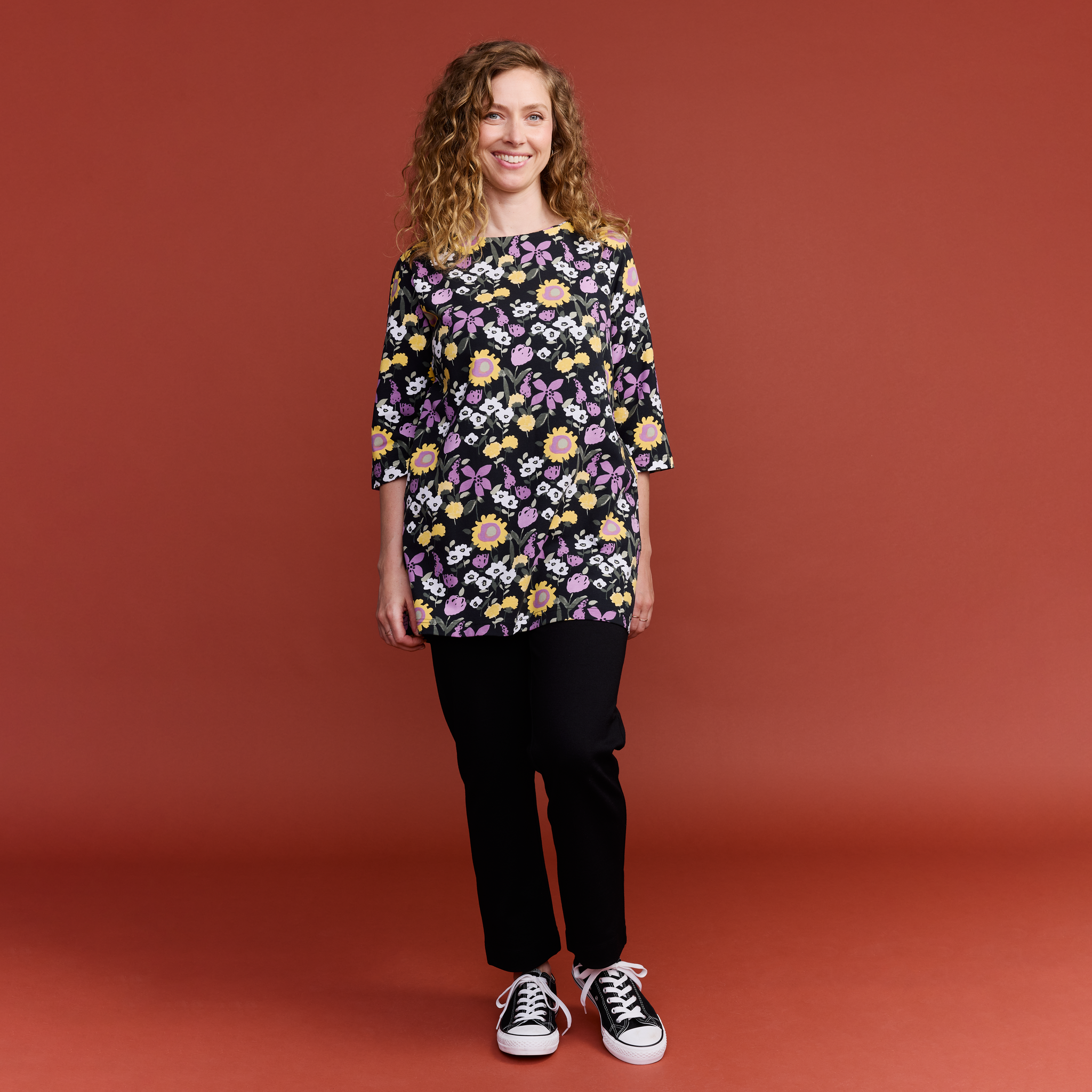 22702960005; Finlayson Ihana Tricot tunic Black / Mauve / XXL 