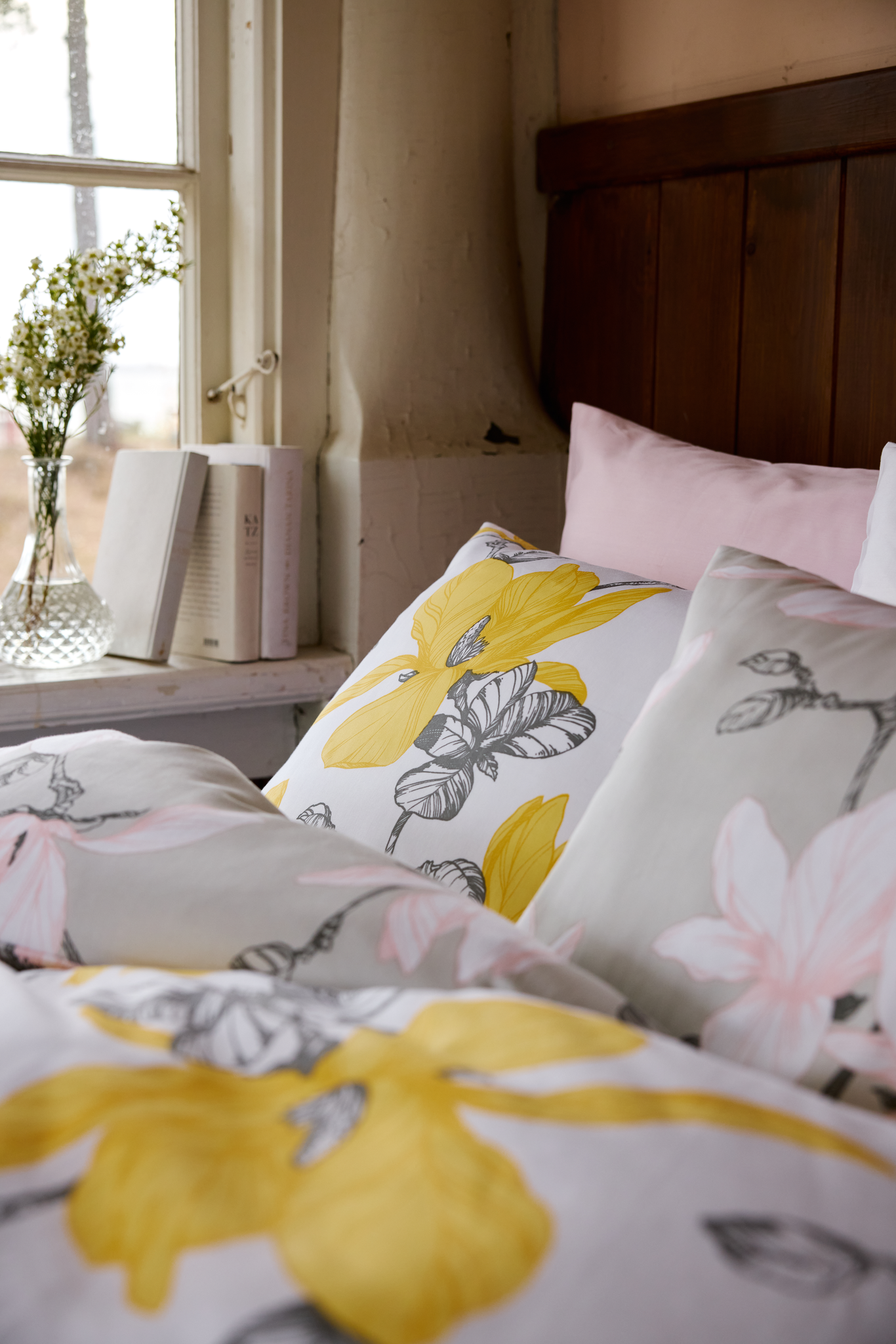 60138-4667-21-10_1; Finlayson Magnolia Sateen Pillowcase Yellow / Grey / White / 50x60 cm 