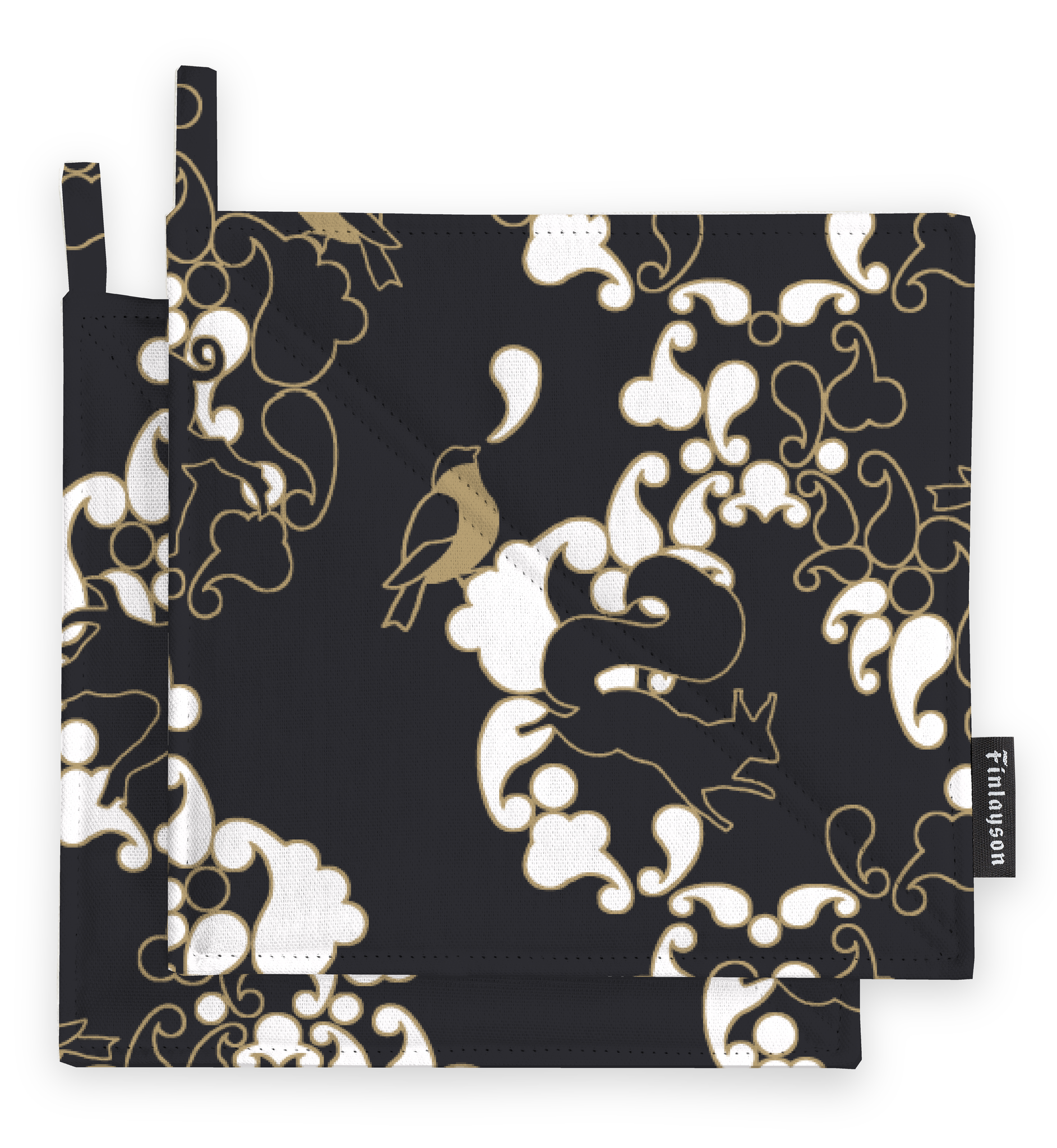 80018-4454-02-10; Finlayson Sopraano Potholders 2 pcs Black / Gold / 22x22 cm 