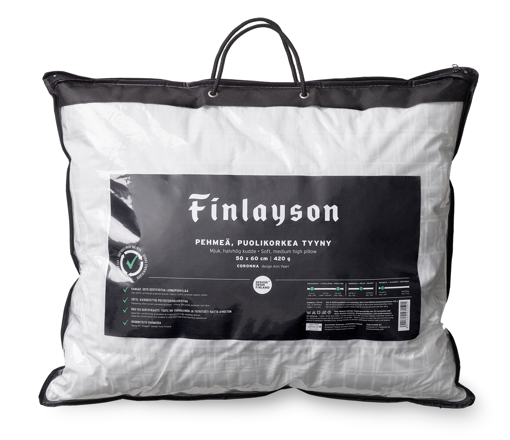 40026-3435-01-06_4; 40014-3435-01-10_4; Finlayson Coronna Premium Soft, Medium High Pillow White / 50x60 cm 