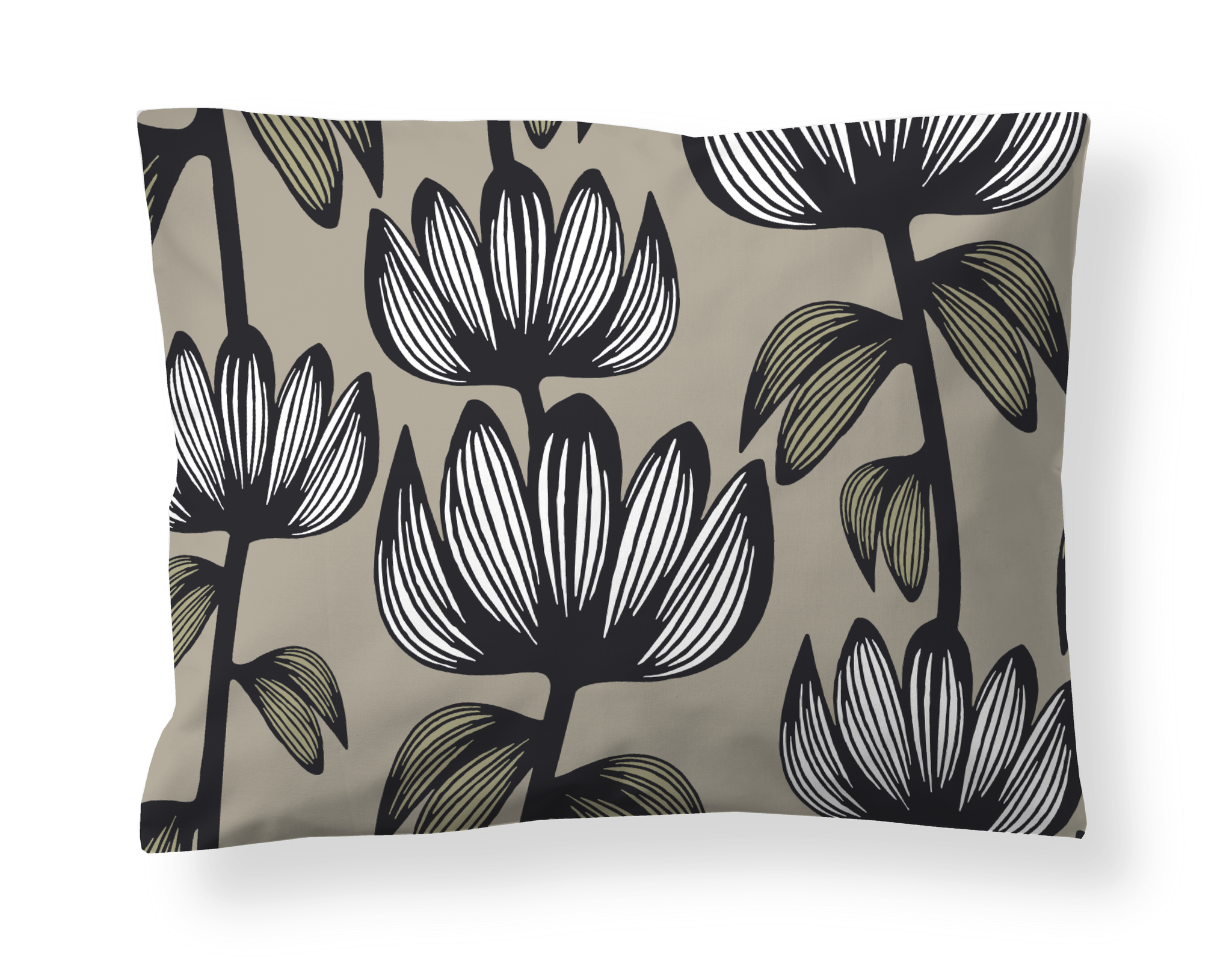 60138-4908-15-10; Finlayson Alma Sateen Pillowcase Beige / Green / 50x60 cm 