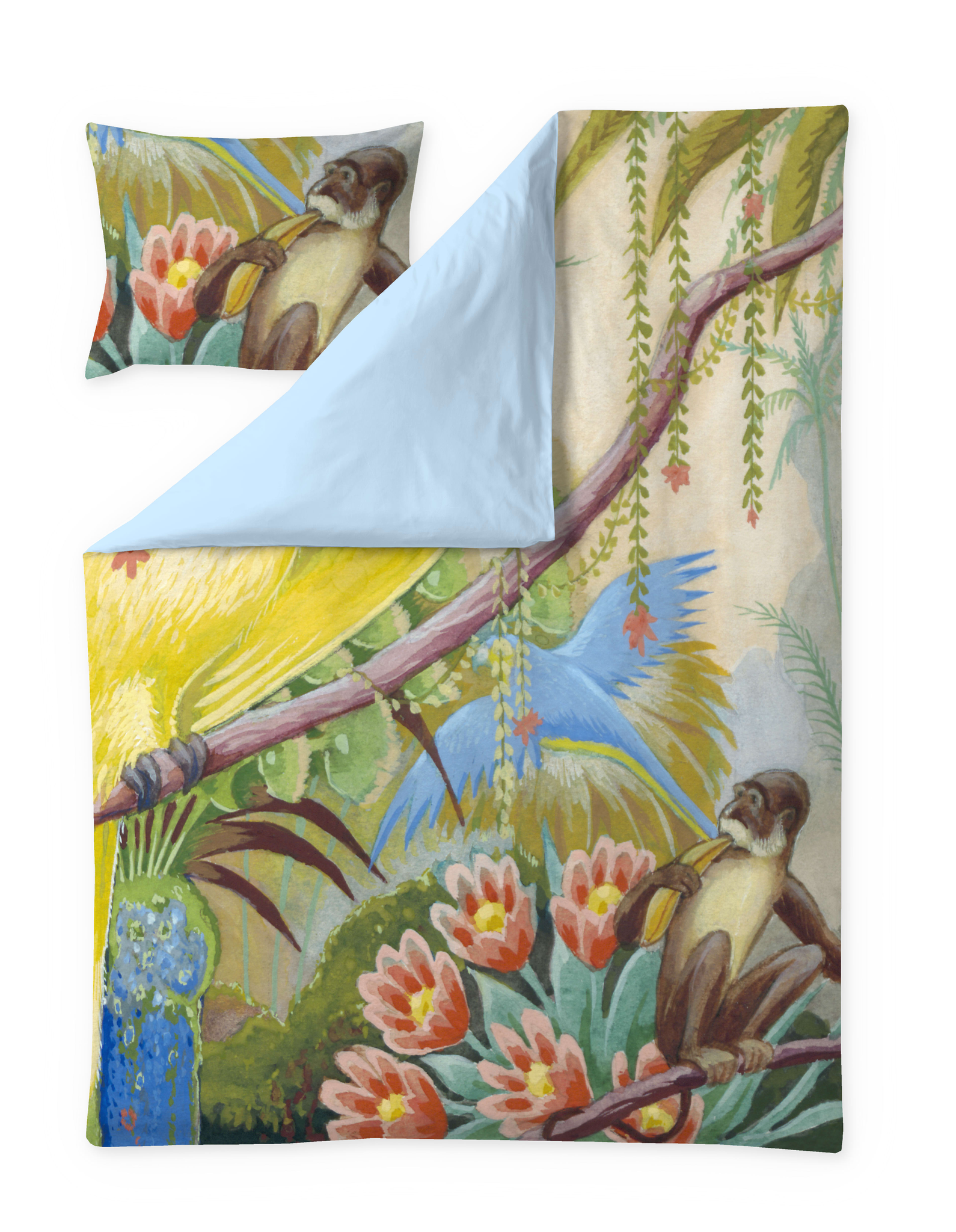 60712-5107-01-06; Finlayson Lemon Yellow Parrot Sateen Duvet Cover Set Multi / 150x210 + 50x60 cm 