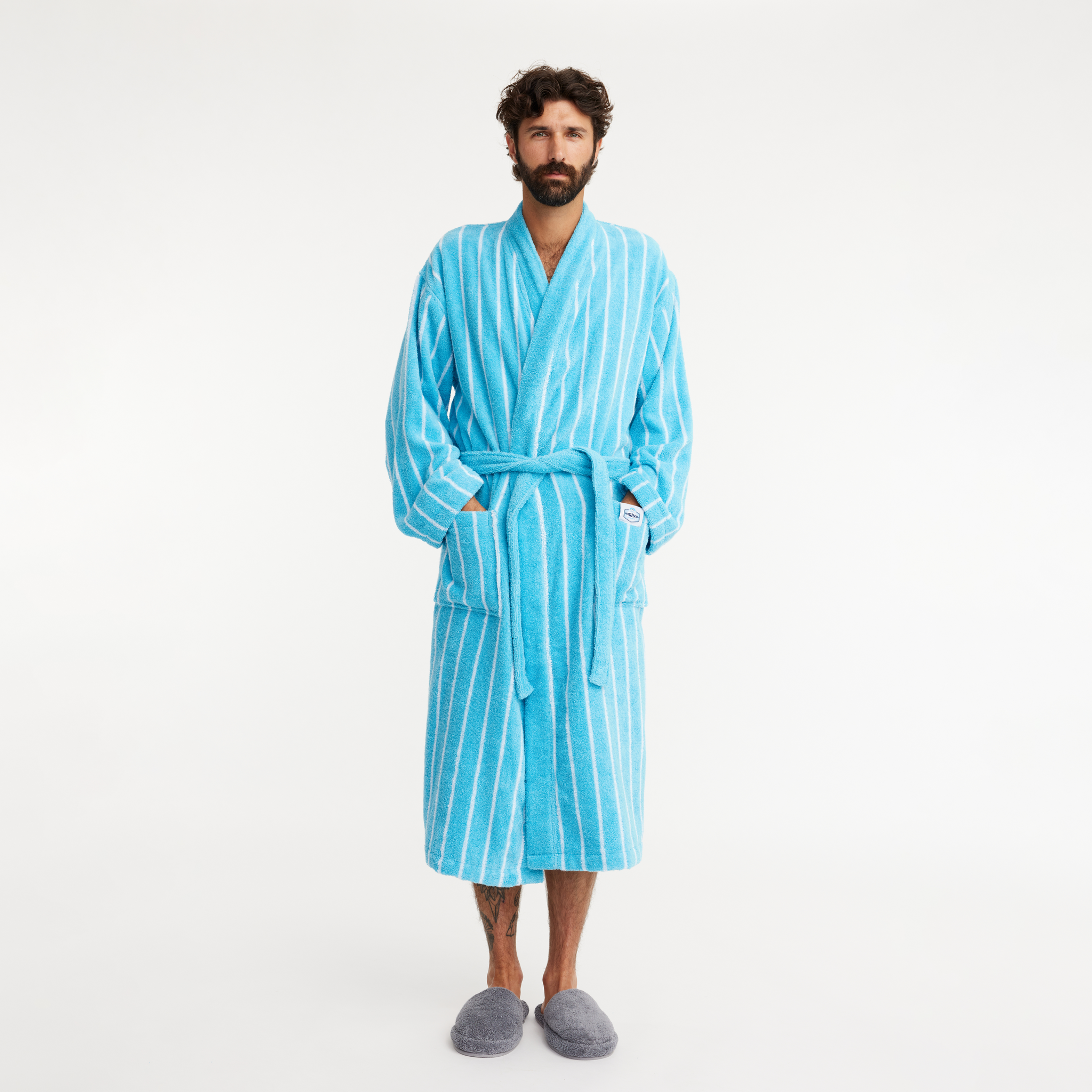 70243-5432-01-03; Finlayson Original Long Drink Bathrobe Turquoise / L/XL 