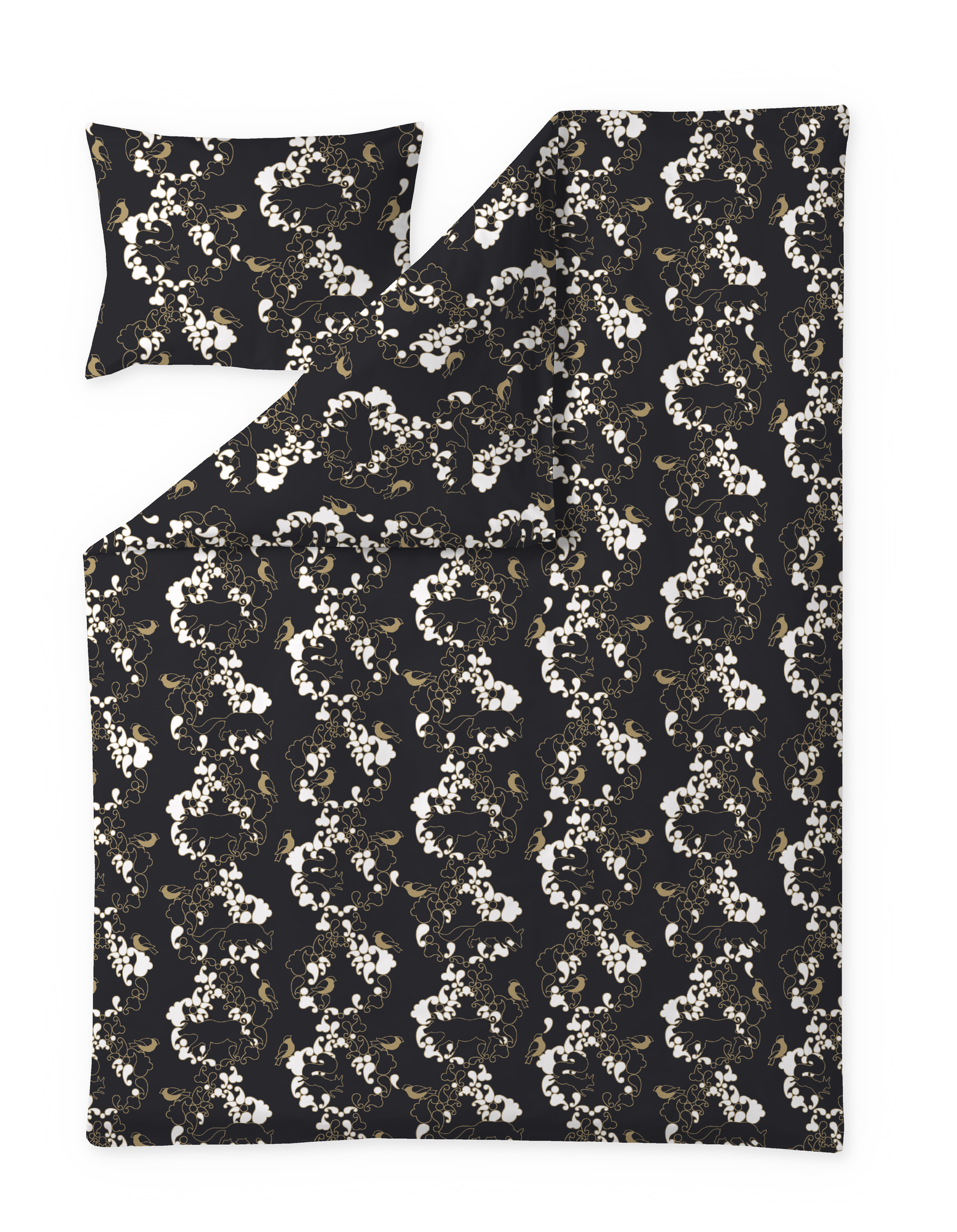 60712-4454-02-06_1; Finlayson Sopraano Sateen Duvet Cover set Black / Gold / 150x210 + 50x60 cm 