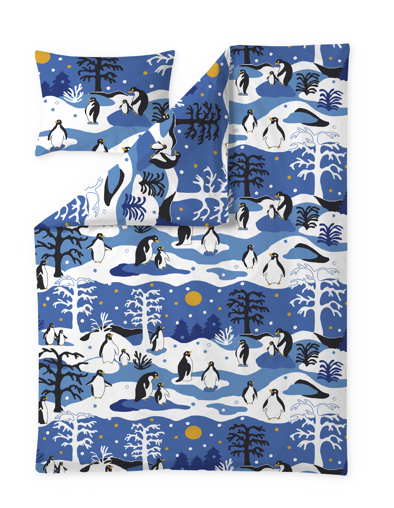 60650-4493-02-06; Finlayson Pingviini Duvet Cover Set Blue / White / Black / 150x210 + 50x60 cm 