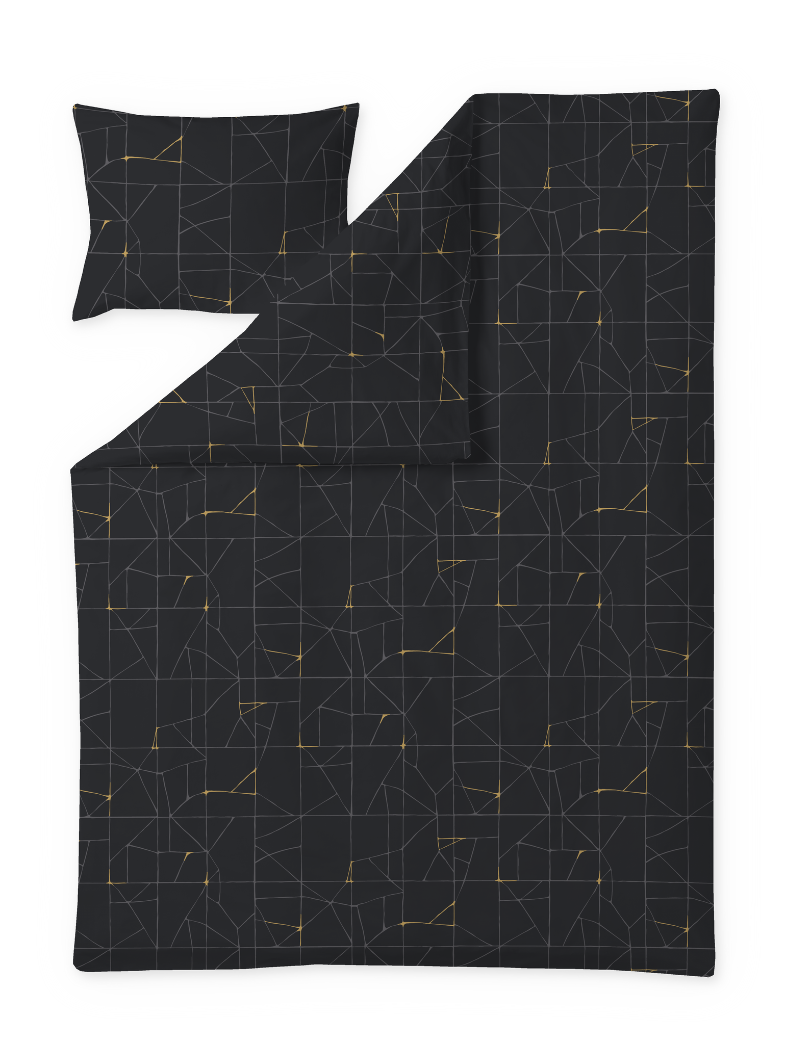 60712-5133-01-06; Finlayson Loisto Sateen Duvet Cover Set Black / Gold / 150x210 + 50x60 cm 