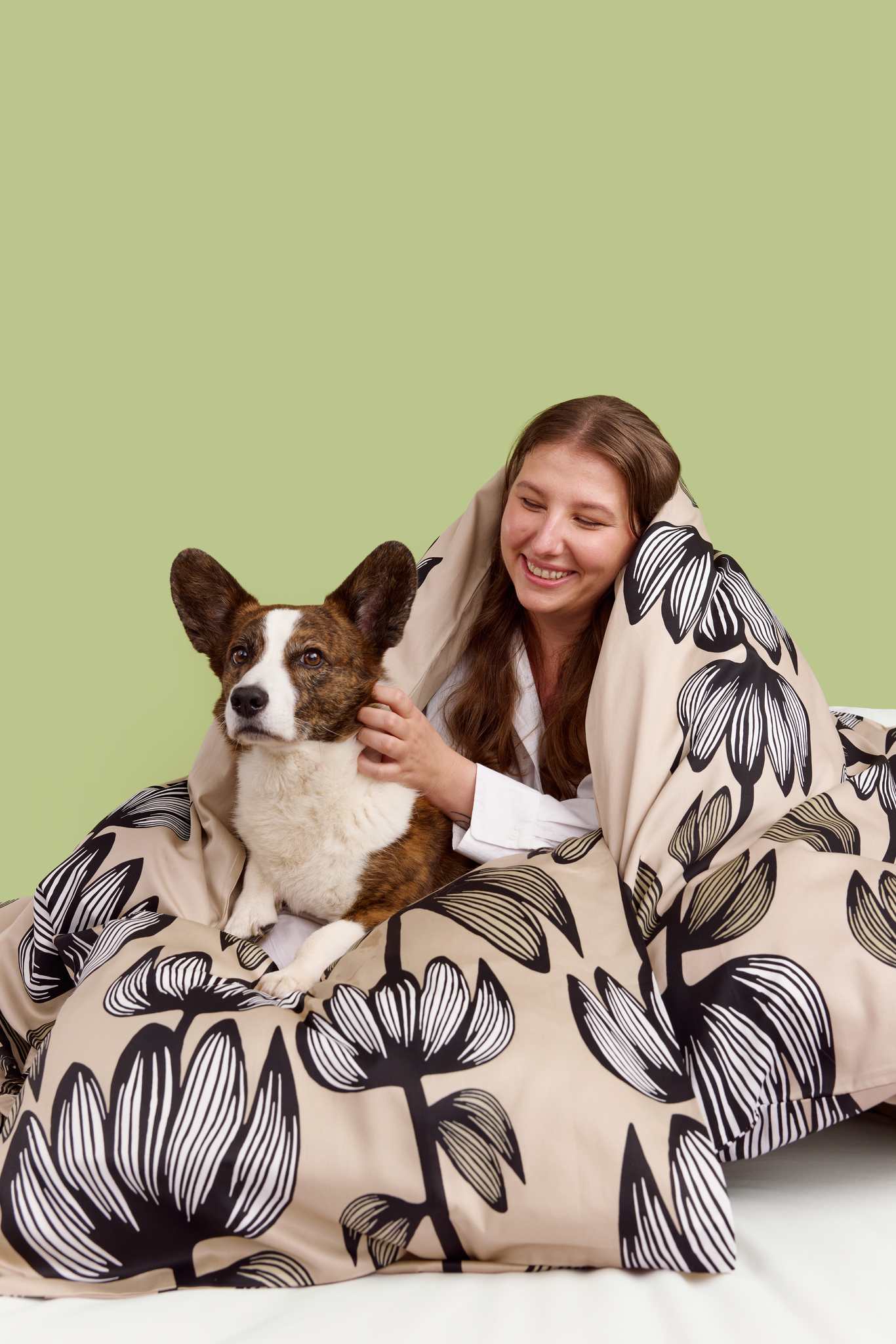 60138-4908-15-10_1; Finlayson Alma Sateen Pillowcase Beige / Green / 50x60 cm 