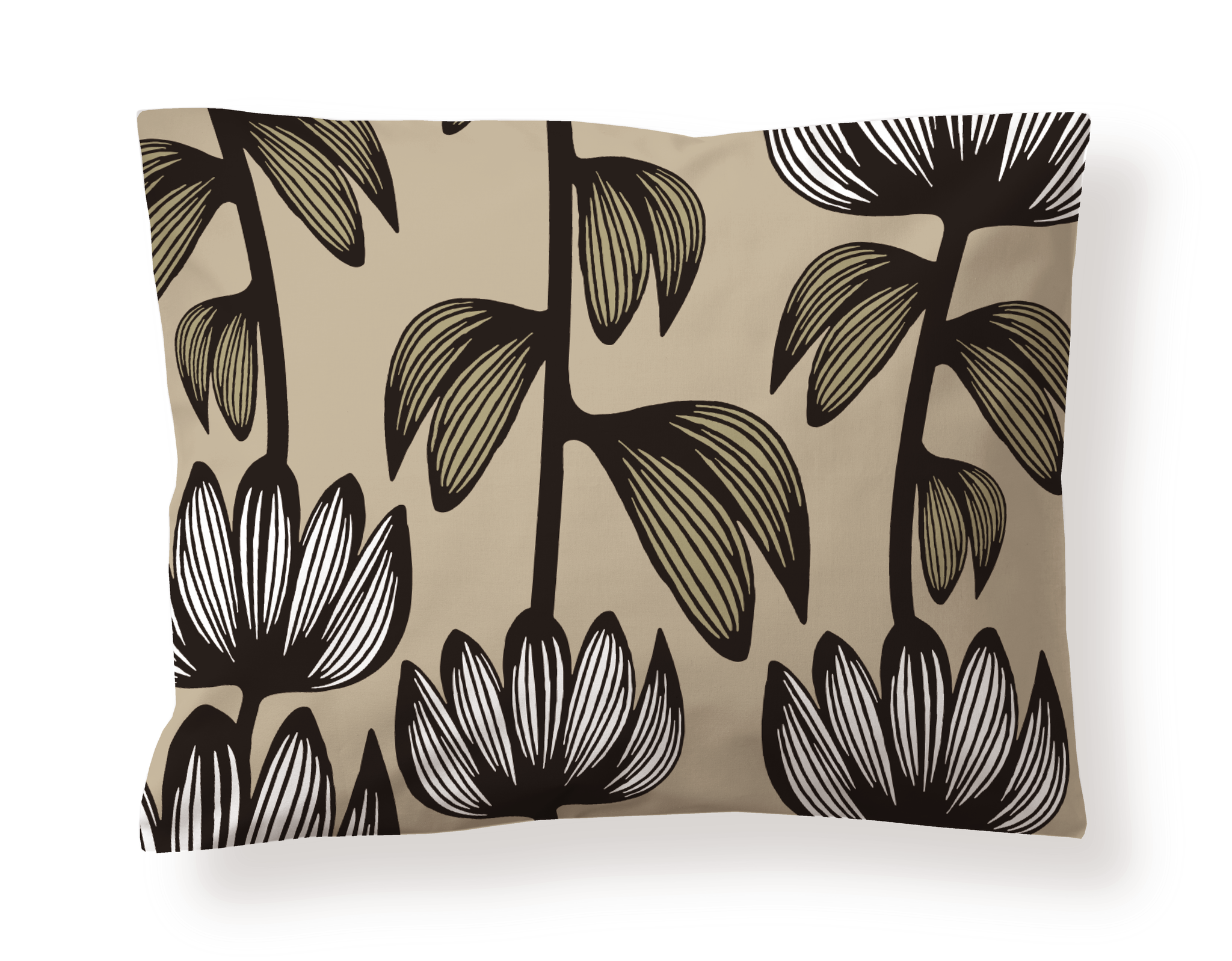 60138-4908-15-10; Finlayson Alma Sateen Pillowcase Beige / Green / 50x60 cm 