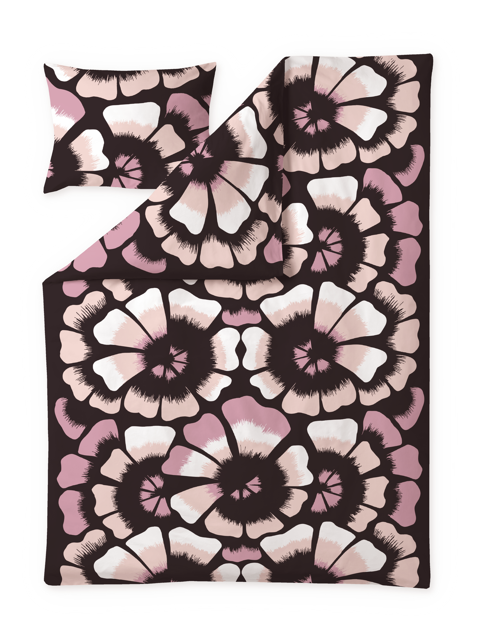 60712-5201-07-06; Finlayson Lenita Sateen Duvet Cover set Black / Mauve / 150x210 + 50x60 cm 