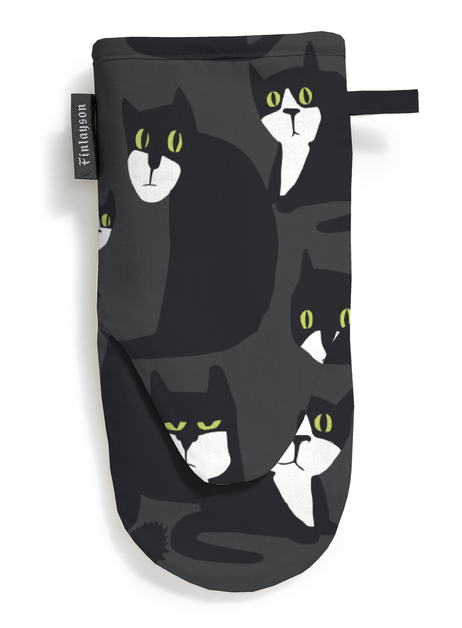 80006-5481-01-05; Finlayson Spot the Dog oven mitt Dark Grey / Black / Lime / 15x30 cm 