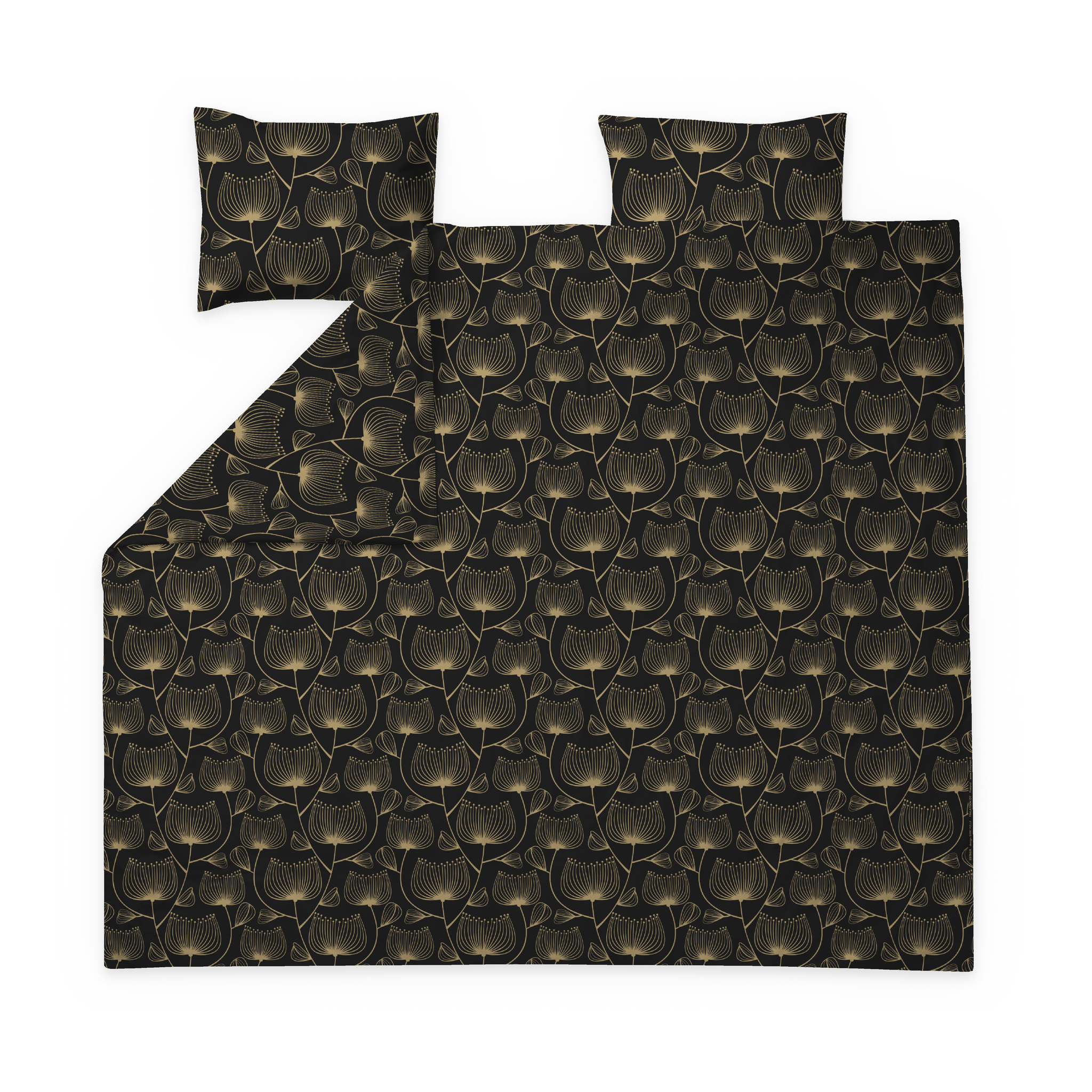 60692-5136-03-05; Finlayson Esther Sateen Double Duvet Cover Set Black / Gold / 240x210 + 50x60 cm 