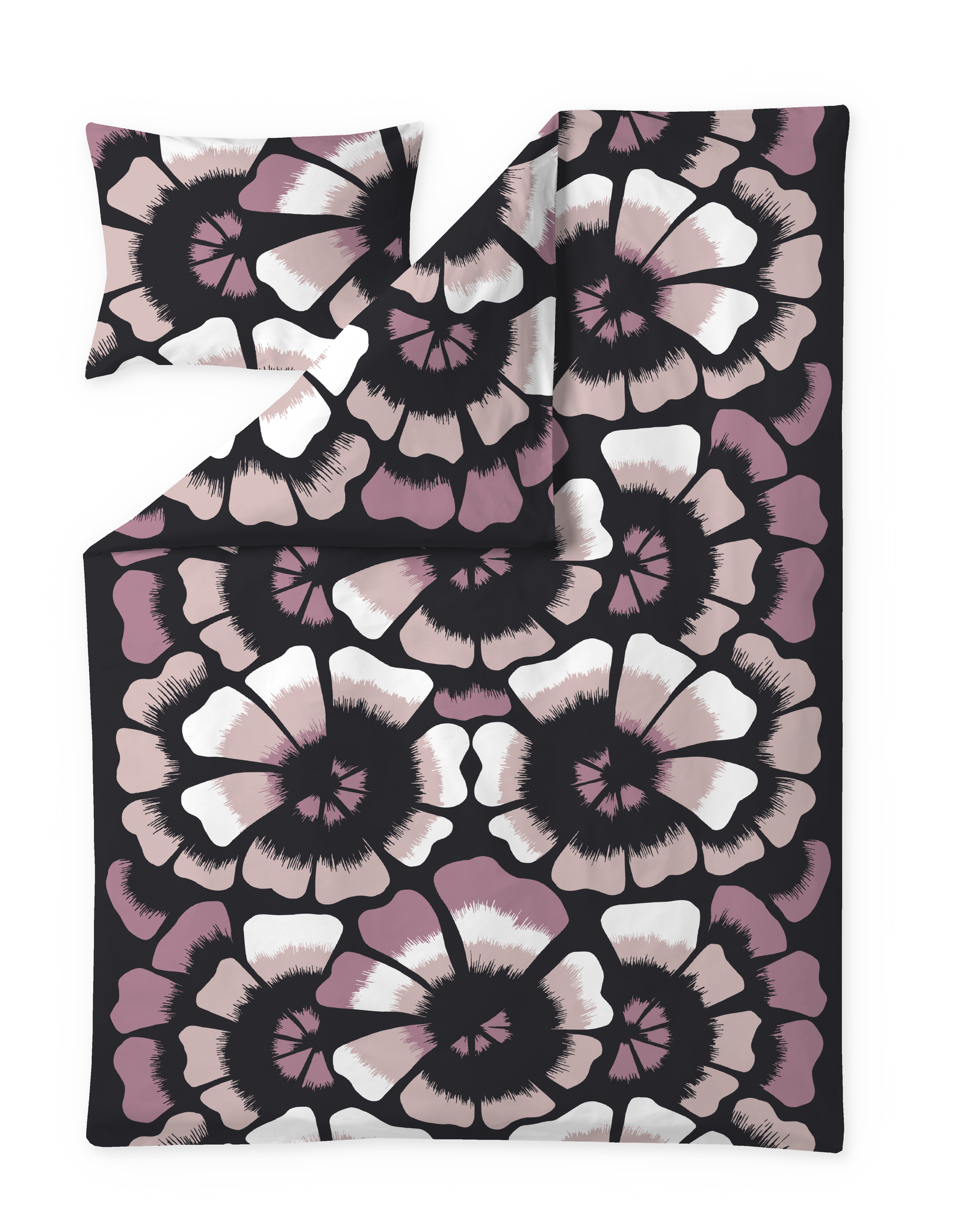 60712-5201-07-06; Finlayson Lenita Sateen Duvet Cover set Black / Mauve / 150x210 + 50x60 cm 