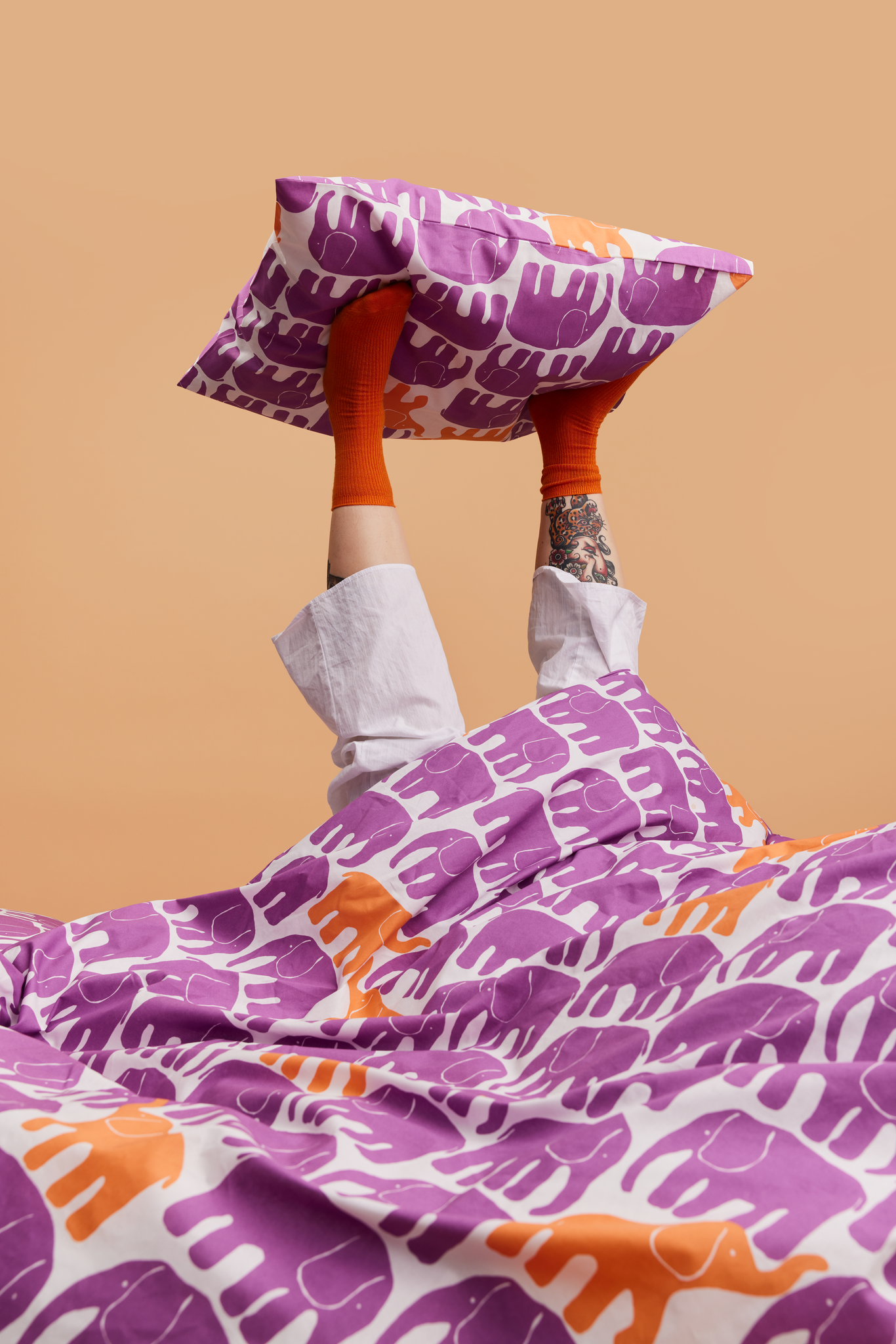 60652-5415-01-06_2; 60682-5415-01-05_2; Finlayson Elefantti vapaa Double Duvet Cover Set Violet / 240x210 + 50x60 cm 