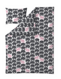 Finlayson COM Elefantti vapaa Duvet Cover Set Grey / Light Red / 150x210 + 50x60 cm