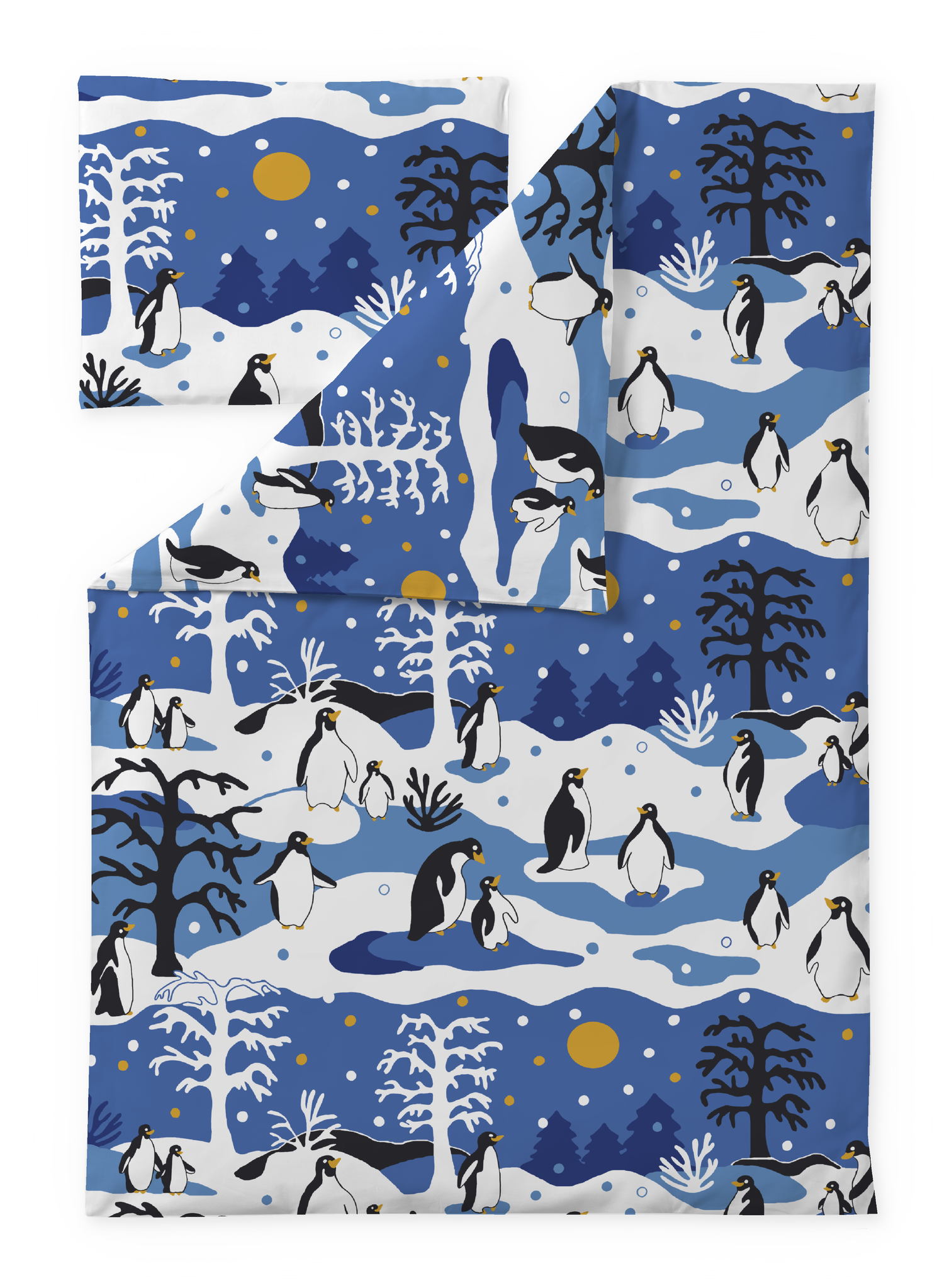 60660-4493-02-06; Finlayson Pingviini Children's duvet cover set Blue / White / Black / 120x160 + 40x60 cm 