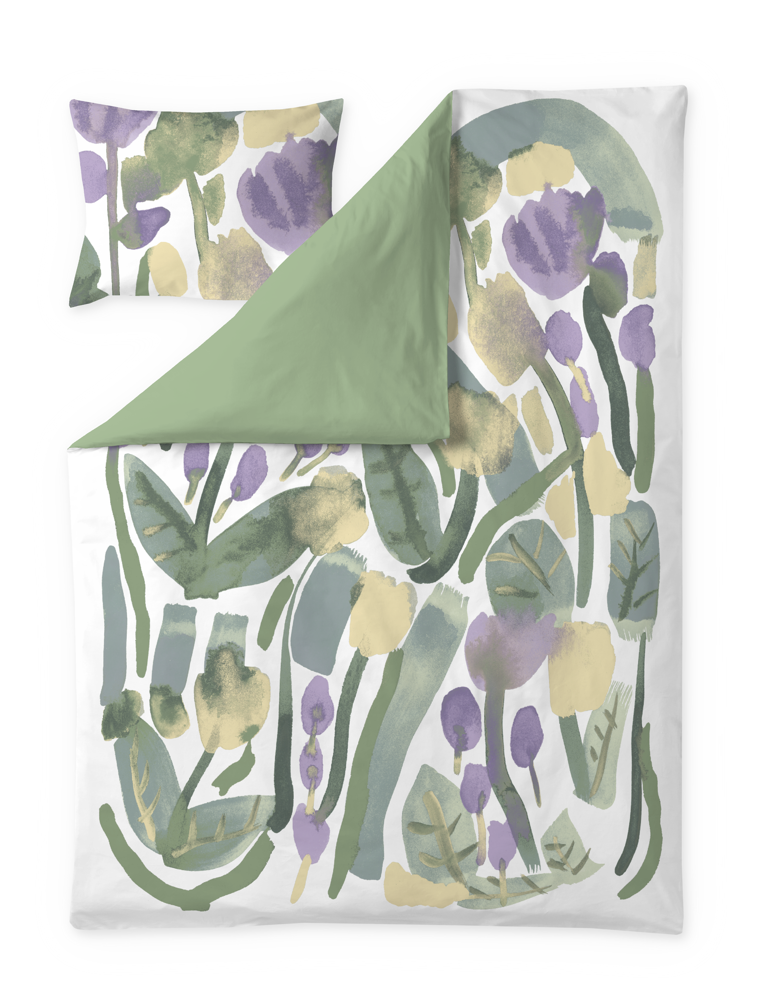 60712-5223-07-06; Finlayson Kumpula Sateen Duvet cover set White / Lilac / Green / 150x210 + 50x60 cm 