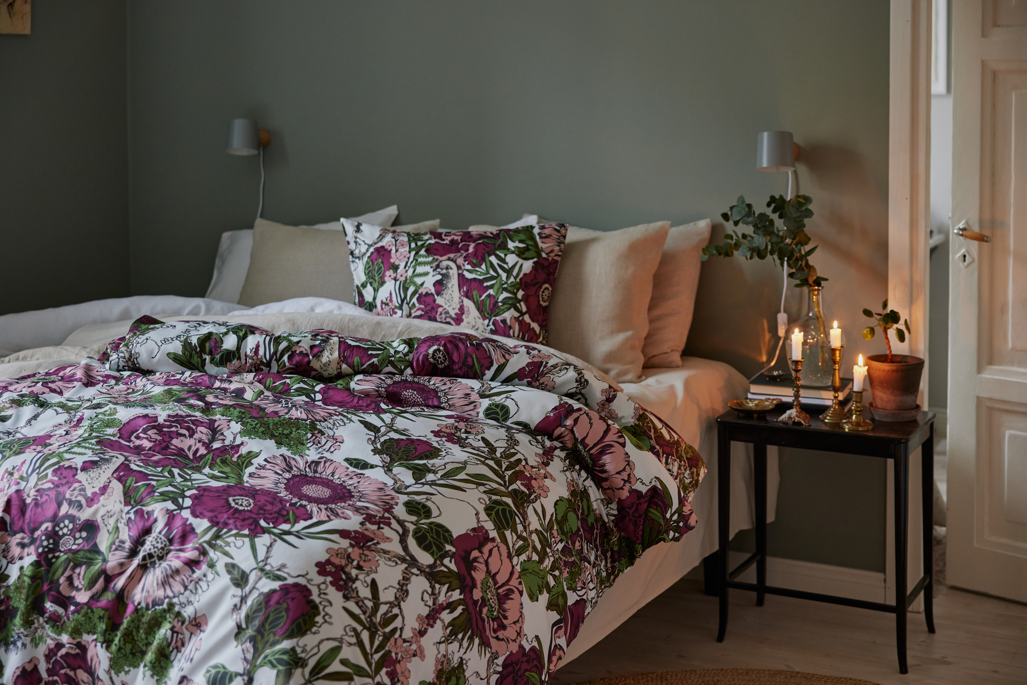 60712-5441-03-06_1; Finlayson Imagine Sateen duvet cover set Wine / Rose / Green / 150x210 + 50x60 cm 