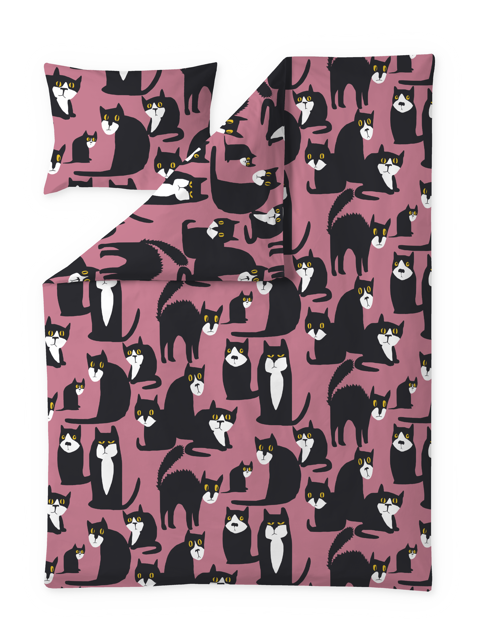60652-5075-03-06_1; Finlayson Spot the Dog Duvet Cover Set Mauve / Black / Yellow / 150x210 + 50x60 cm 