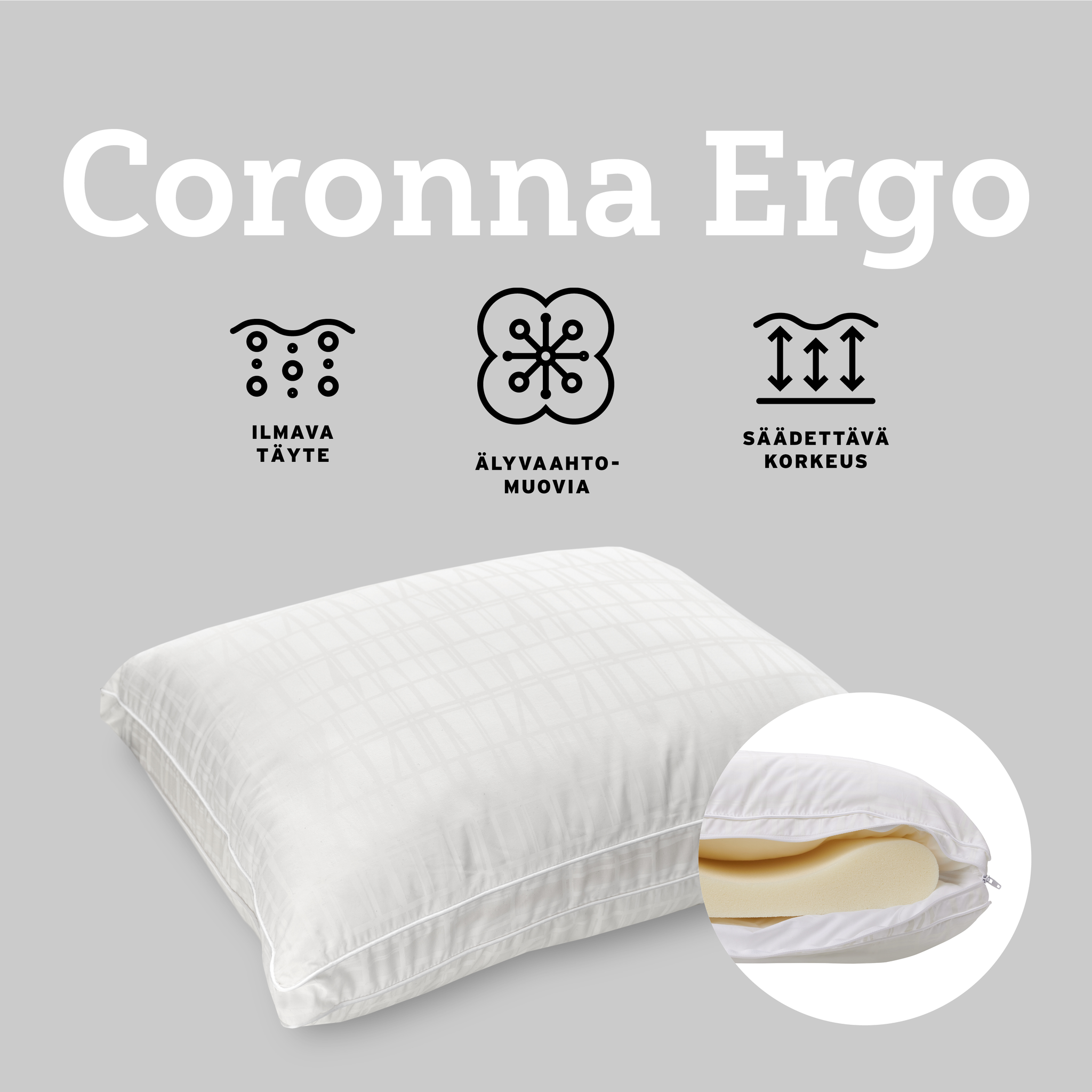 40017-3435-01-08_5; Finlayson Coronna Ergonomic Pillow White / 50x60 cm 