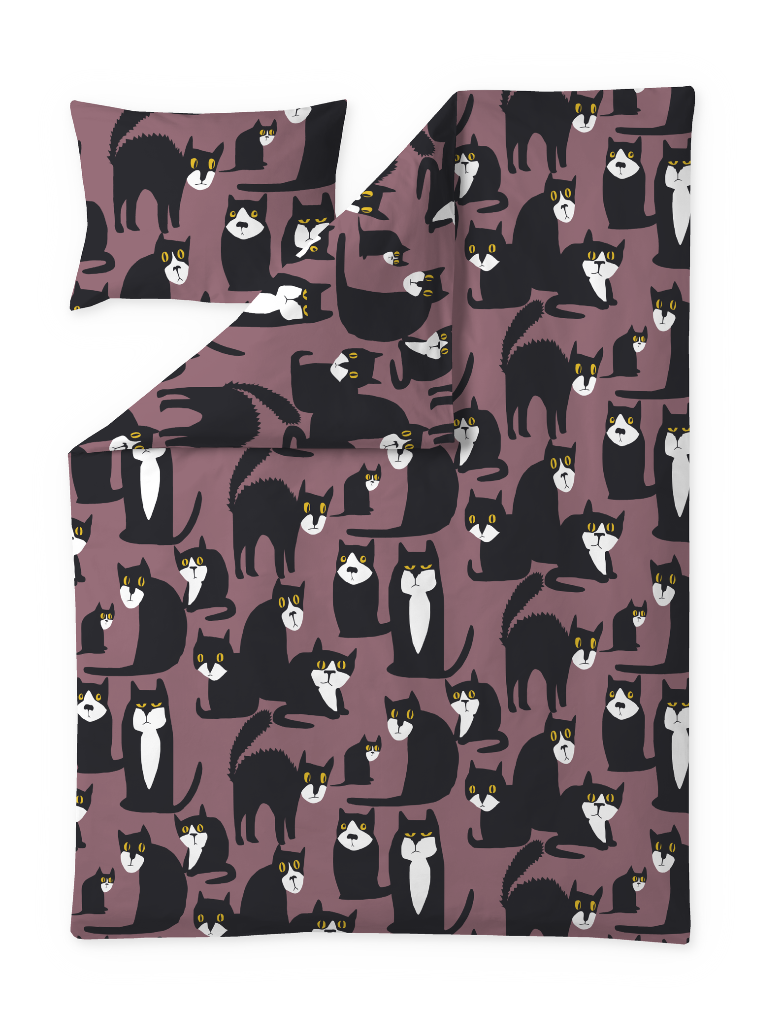 60652-5075-03-06; Finlayson Spot the Dog Duvet Cover Set Mauve / Black / Yellow / 150x210 + 50x60 cm 