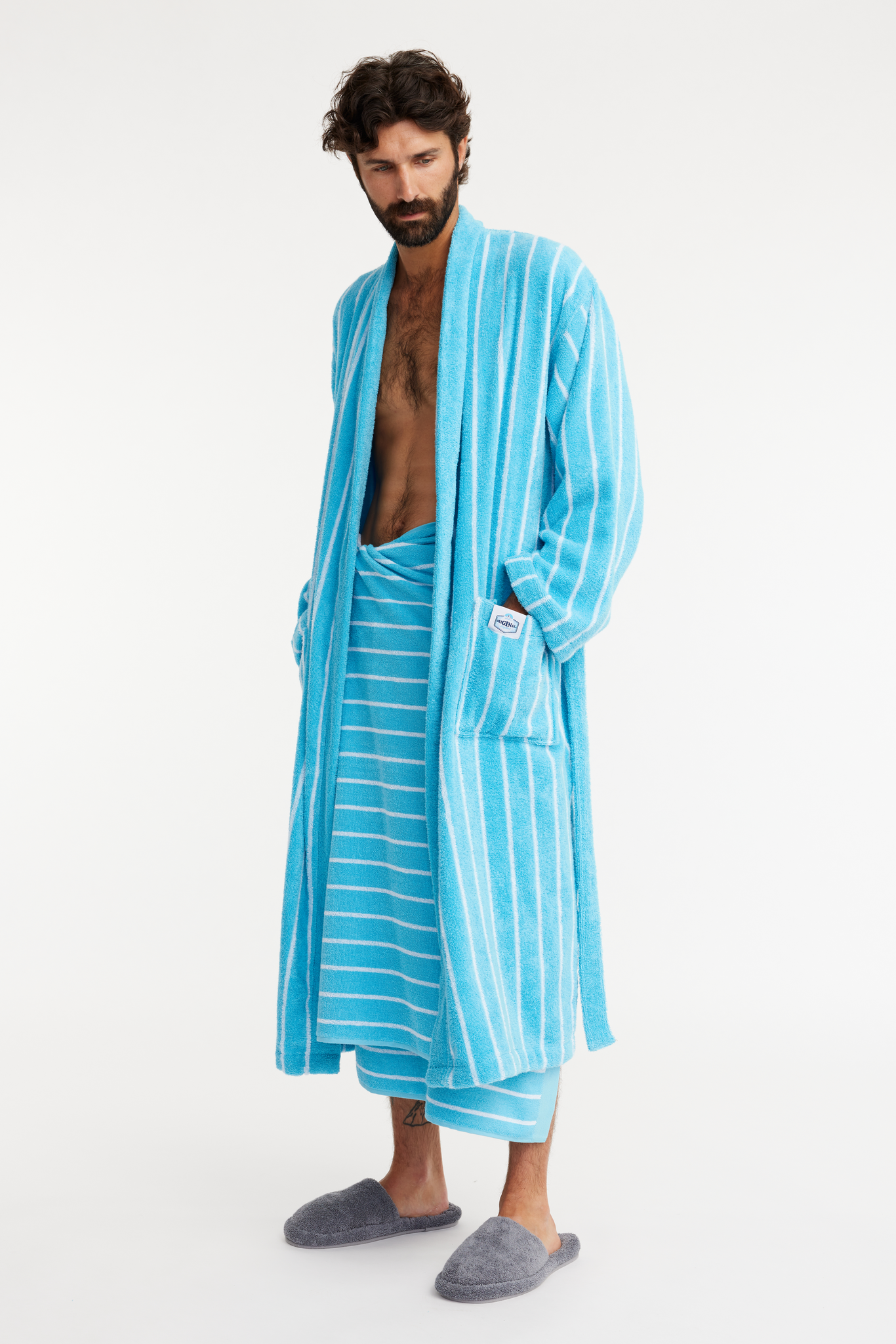 70244-5432-01-03_2; Finlayson Original Long Drink Bathrobe Turquoise / XXL 
