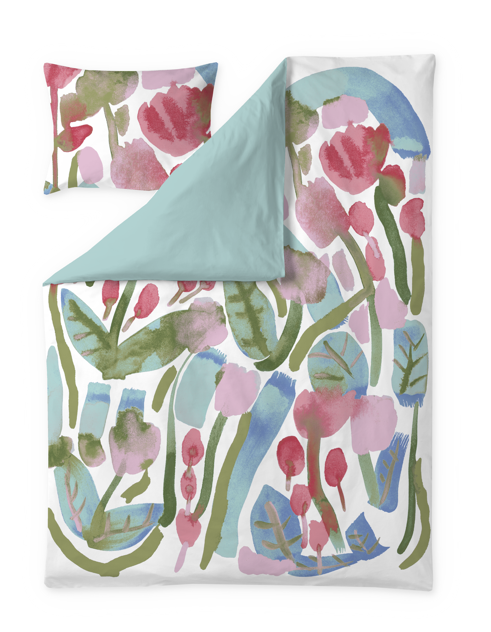 60712-5223-01-06; Finlayson Kumpula Sateen Duvet Cover Set White / Red / Aqua / 150x210 + 50x60 cm 