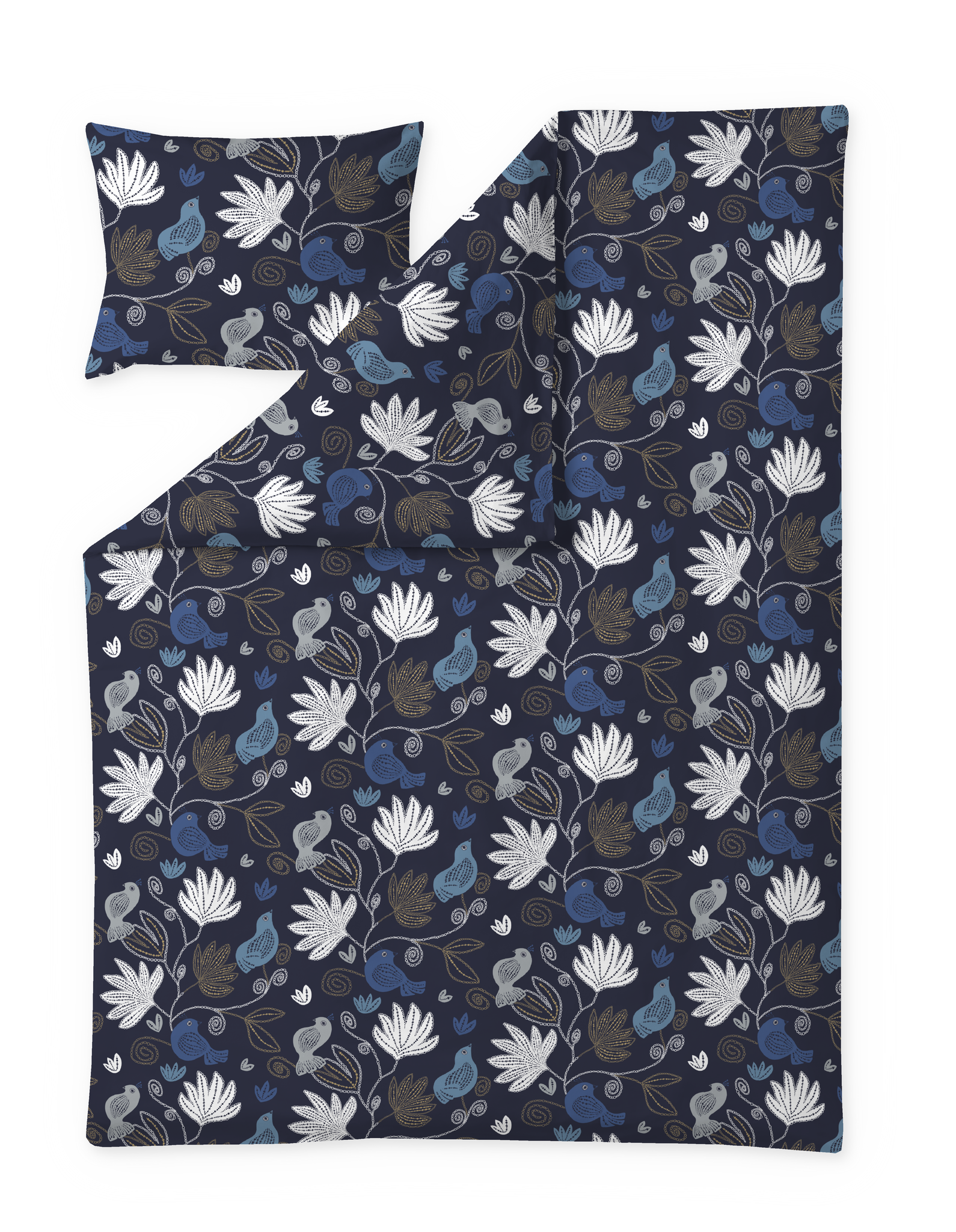 60652-4792-09-06; Finlayson Helmilintu Duvet Cover set Dark Blue / Gold / 150x210 + 50x60 cm 