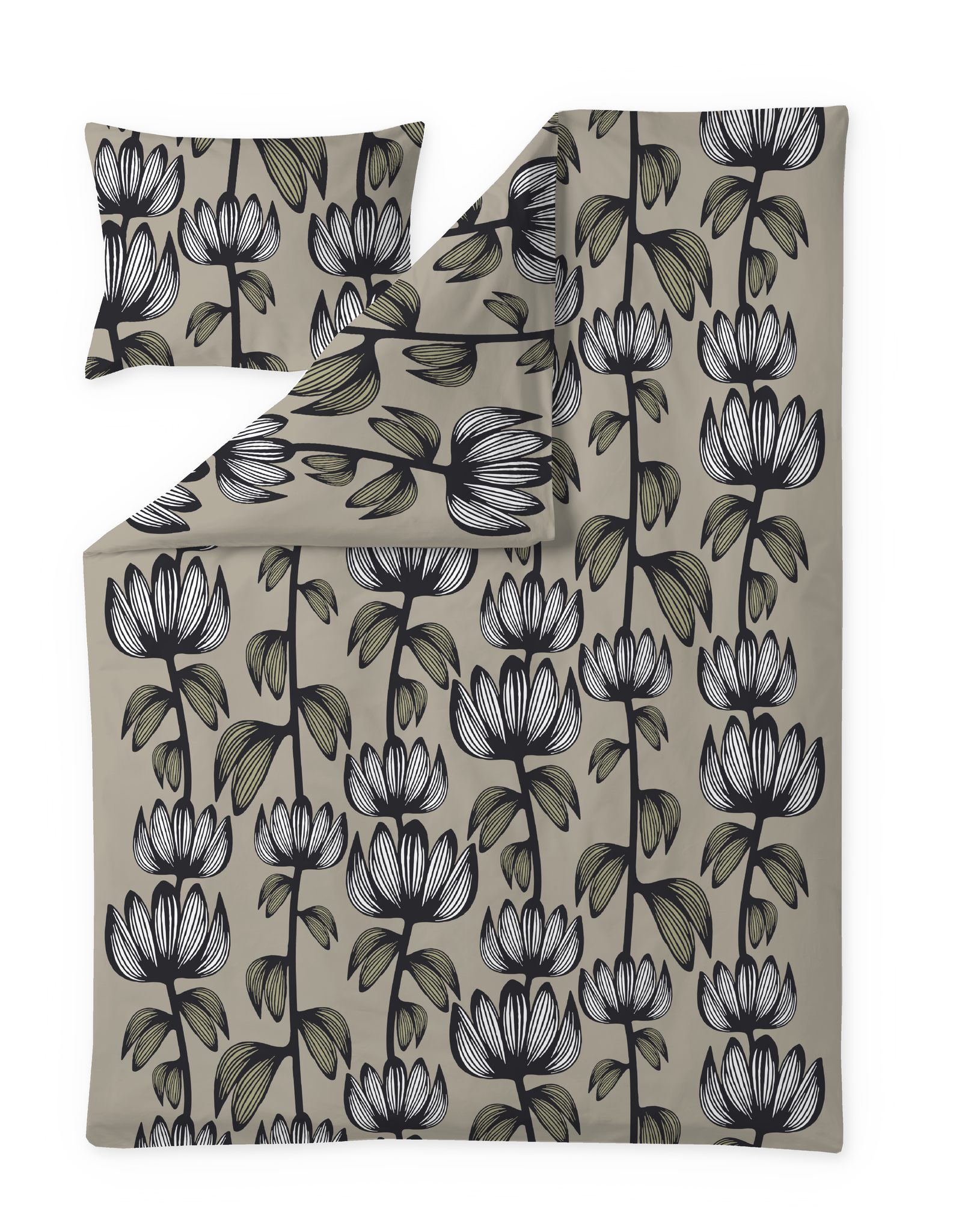 60712-4908-15-06; Finlayson Alma Sateen Duvet Cover Set Beige / Green / 150x210 + 50x60 cm 