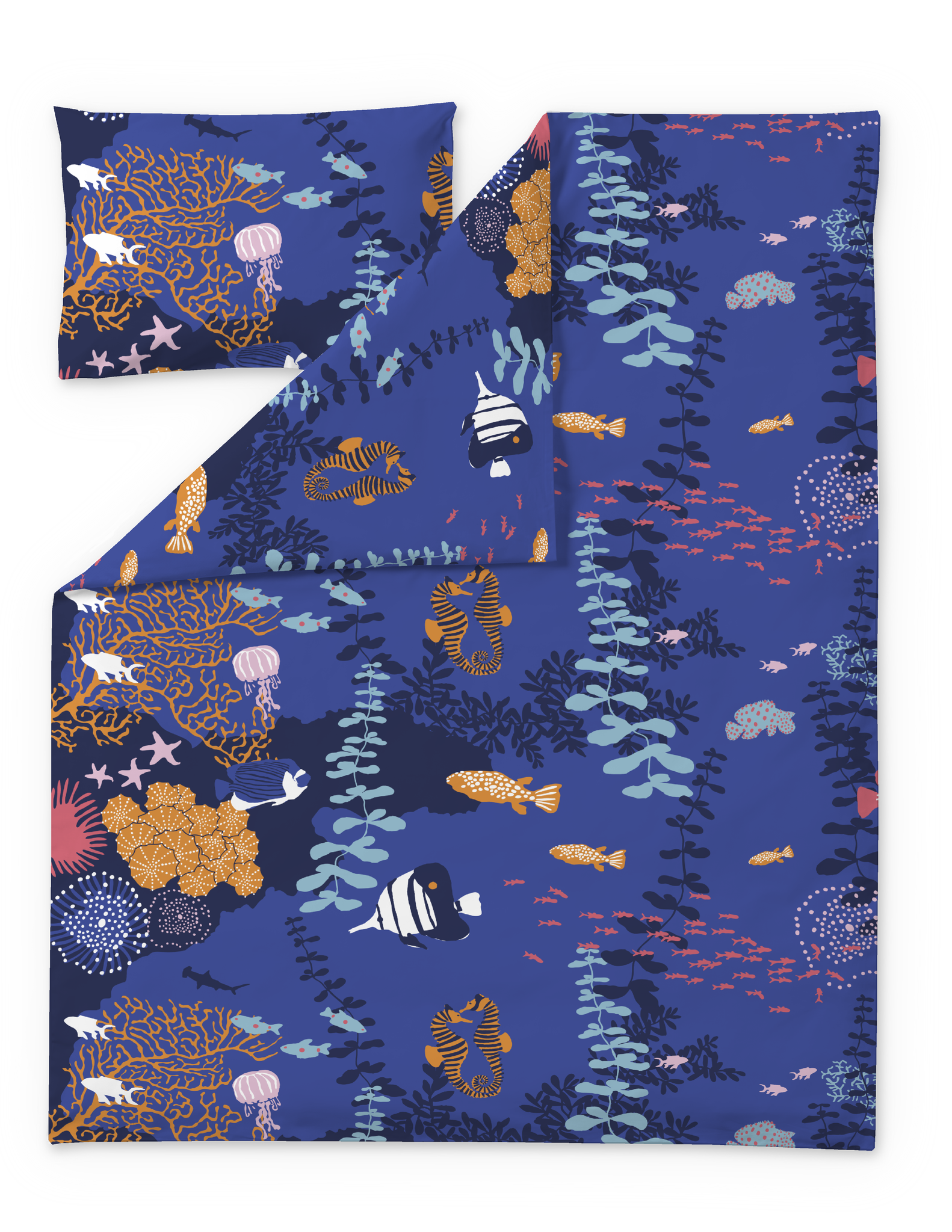 60662-4475-03-06_1; Finlayson Sukellus Children's Duvet Cover set Blue / Orange / 120x160 + 40x60 cm 