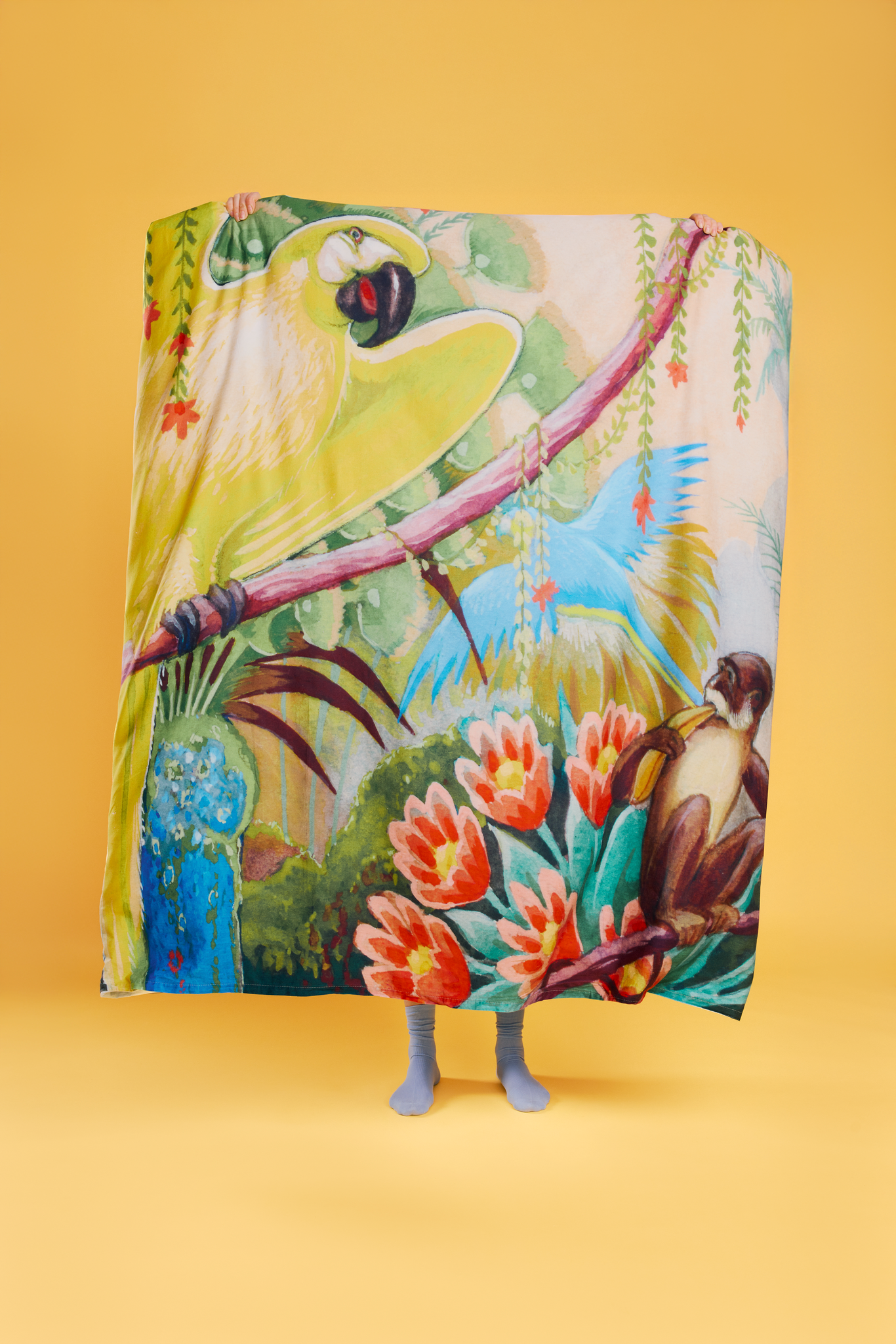 60712-5107-01-06_2; Finlayson Lemon Yellow Parrot Sateen Duvet Cover Set Multi / 150x210 + 50x60 cm 