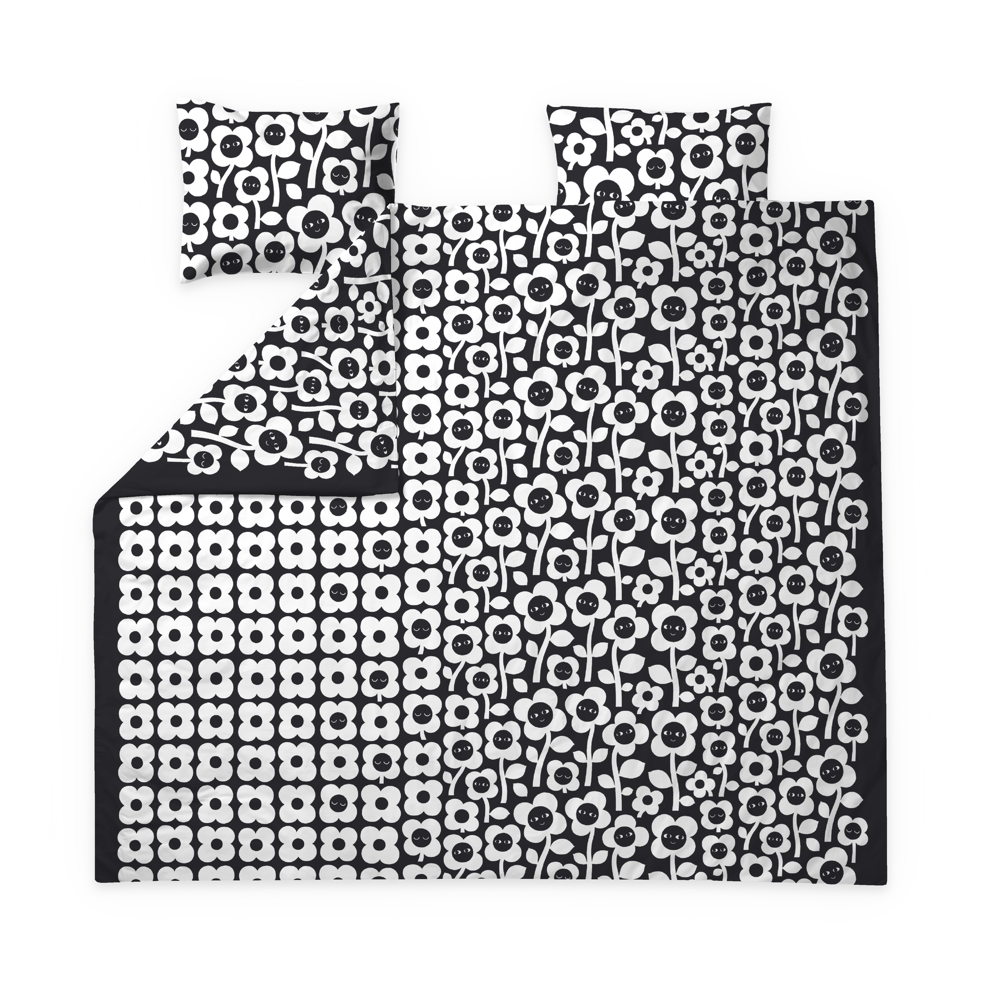 60682-5492-01-05; Finlayson Kukkariemu Double Duvet Cover set Black / White / 240x210 + 50x60 cm 