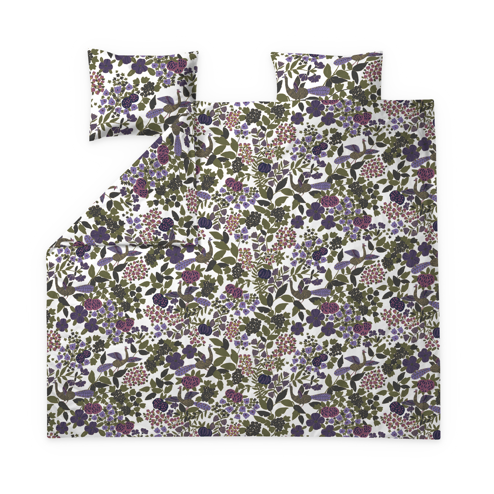 60682-2694-07-05; Finlayson Riikinkukko double duvet cover set Green / Lilac / 240x210 + 50x60 cm 